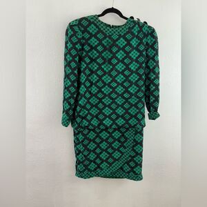Raul Blanco green printed long sleeve silk dress size 12
